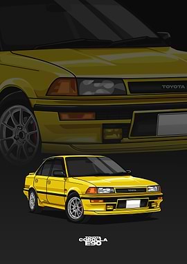Yellow Toyota Corolla E90 Illustration