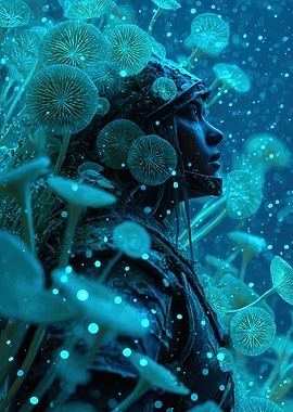 Mystical Woman in Mushroom Forest