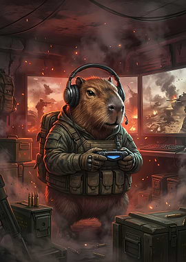 Capybara Gamer in Military Gear