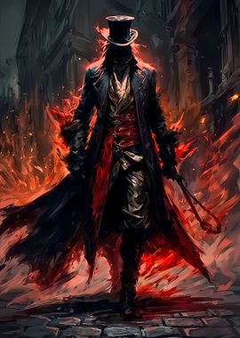 Victorian Era Figure in Flames