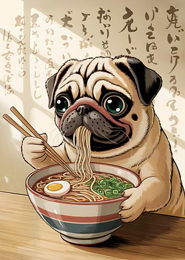 Pug Eating Ramen