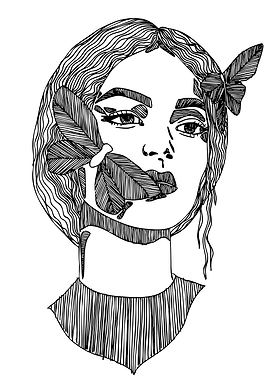 Woman with Butterflies Line Art Portrait