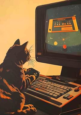 Cat Gamer Playing Space Game