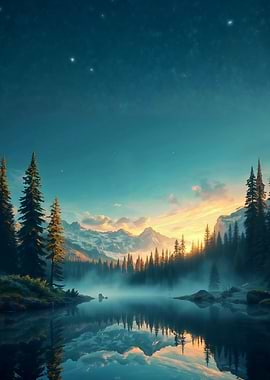 Serene Mountain Lake at Dusk