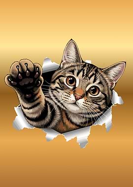 Tabby Cat Breaking Through Gold