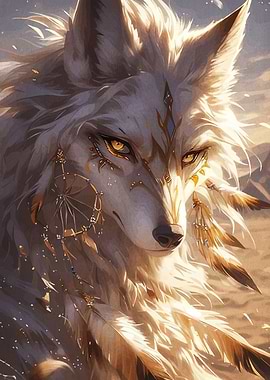 Mystical Wolf Portrait with Dreamcatcher