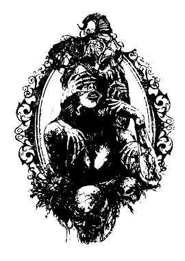 Blindfolded Woman with Skulls Illustration