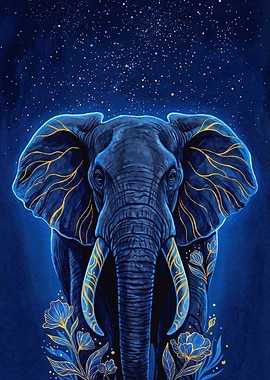 Blue Elephant with Golden Accents