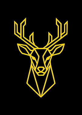 Geometric Deer Head - Yellow Outline