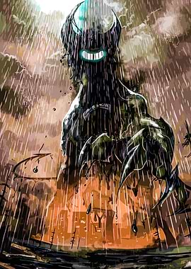 Rainy Monster with Glowing Smile