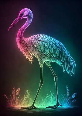 Neon Stork Illustration
