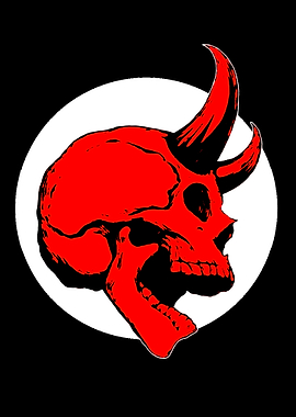 Red Horned Skull on Black Background