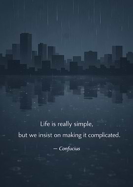 Rainy Cityscape with Confucius Quote