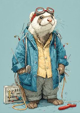 Ferret Inventor with Goggles and Tools