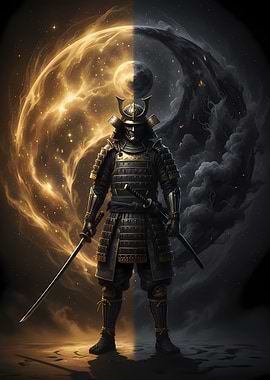Samurai Warrior with Yin Yang Background