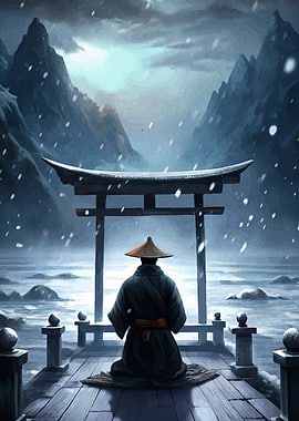 Meditating Monk in Snowy Landscape
