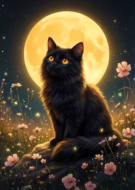 Black Cat Under Moonlight