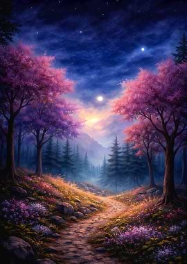 Enchanted Forest Path at Night
