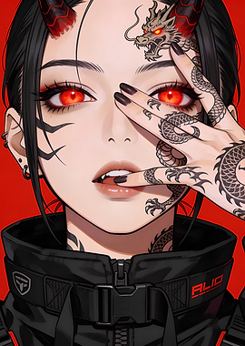 Demon Girl with Dragon Tattoos
