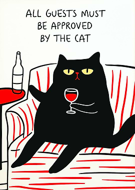 Cat Approves Guests with Wine