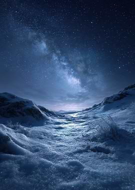 Snowy Landscape Under the Milky Way