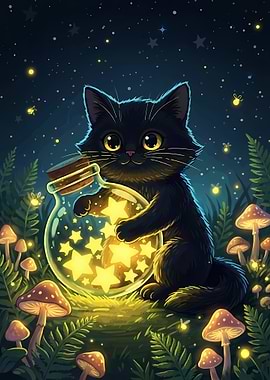 Black Cat with Star Jar
