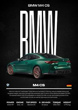 BMW M4 CS Green Car Poster