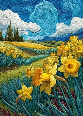 Daffodils Field Impressionistic Landscape