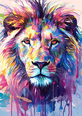 Colorful Lion Portrait