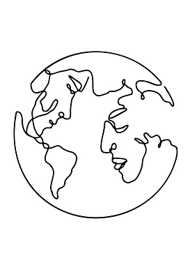 One-Line Drawing of Earth and Face