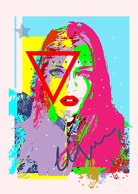 Colorful Abstract Portrait with Red Triangle