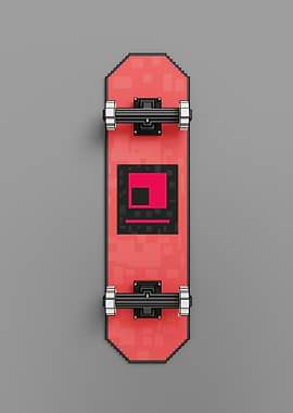 Pixelated Skateboard with Abstract Design
