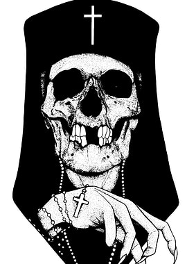 Skull Priest with Cross and Rosary
