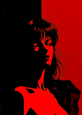 Red and Black Anime Woman Portrait