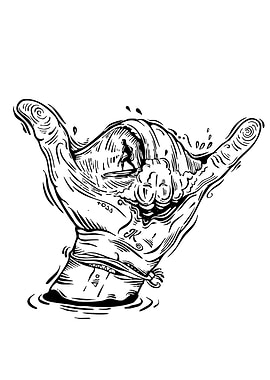 Shaka Hand Surfing Wave Illustration