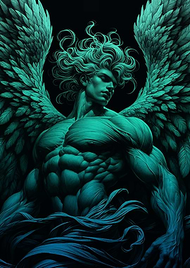 Winged Angel Figure in Teal Tones