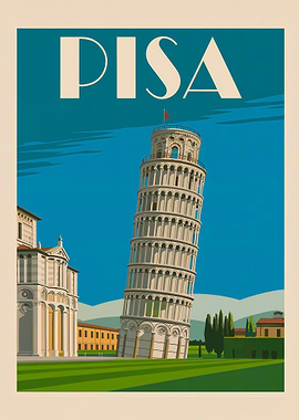 Leaning Tower of Pisa Travel Poster