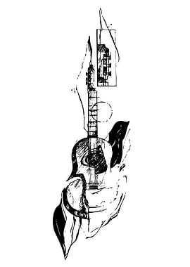 Abstract Guitar Ink Drawing