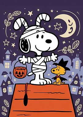 Snoopy Halloween Mummy and Woodstock Witch