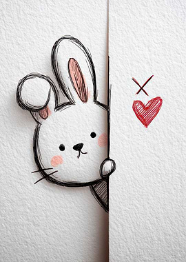 Cute Bunny Peek-a-Boo Illustration