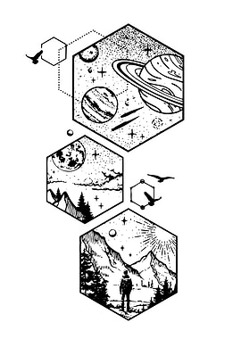 Hexagon Landscape and Space Illustration