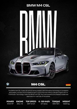 BMW M4 CSL Car Poster