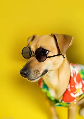 Cool Dog with Sunglasses and Hawaiian Shirt
