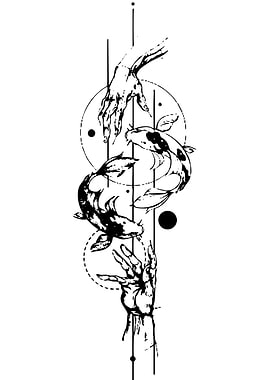 Koi Fish and Hands Line Art