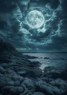 Moonlit Rocky Coast