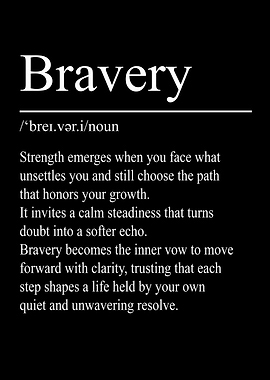 Bravery Definition – Black | Minimalist Typography Poster