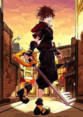 Kingdom Hearts Sora in Cityscape