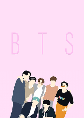 BTS Group Portrait on Pink Background