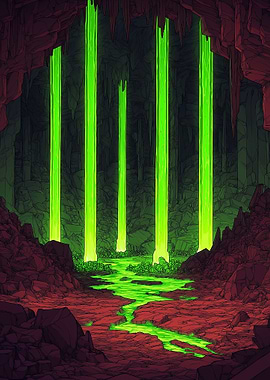 Glowing Green Cave Landscape