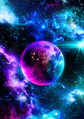 Colorful Planet in Nebula